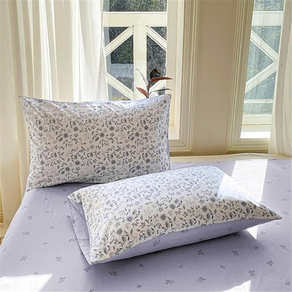Purple Floral Duvet Cover Queen Size Botanical Aesthetic Garden Style Bedding Set with Yellow Flower 3 Pcs Kids Boys Girls Women Soft Breathable Reversible Comforter Cover
