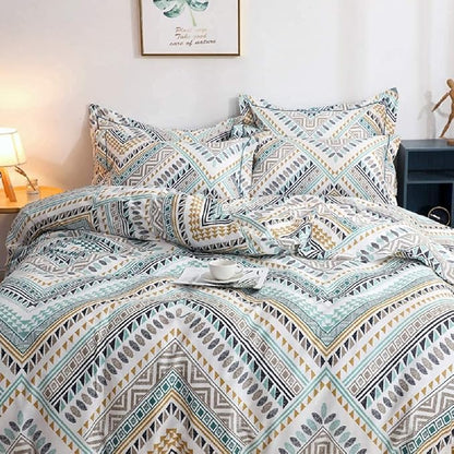 Boho Duvet Cover Queen, 100% Cotton 3 pcs Triangle Tribal Bedding Set, Aztec Modern Rustic Southwestern Louvre Patterned Tribal Print Duvet Cover, with Zipper Closure, Breathable (No Comforter)