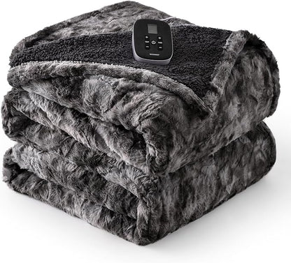 WOOMER Heated Blanket Full Size Electric Blanket 77"x 84", Soft Faux Fur Fast Heating Blanket, 10 Heating Levels & 0.5-12H Auto Off, Over-Heat Protection, ETL Certification