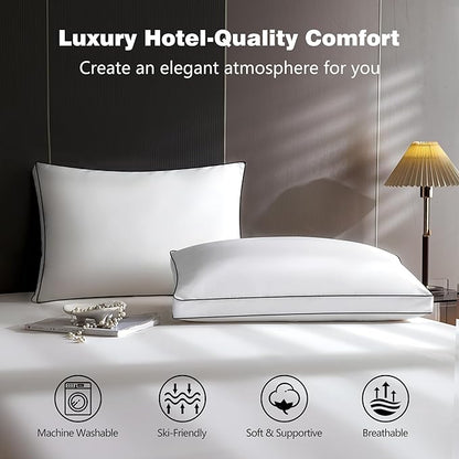 Feather Down Pillows Standard Size Set of 2 Pack, Luxury Hotel Collection Bed Pillow, Soft Medium Firm Feathers Pillow For Sleeping, Down Surrounded Gusseted Pillows for Side Back Stomach Sleepers