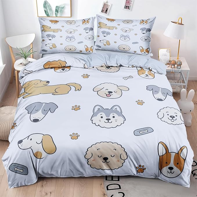 Blue Dog Duvet Cover Sets Twin Size for Kids Boys Girls, Cute Cartoon Comforter Cover with 1 Duvet Cover 69x90 Inches and 1 Pillowcase 20x26 Inches (Twin,No Comforter)