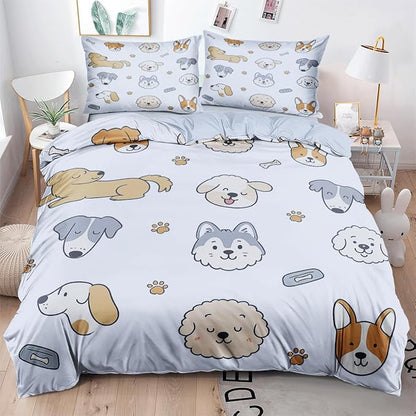 Blue Dog Duvet Cover Sets Twin Size for Kids Boys Girls, Cute Cartoon Comforter Cover with 1 Duvet Cover 69x90 Inches and 1 Pillowcase 20x26 Inches (Twin,No Comforter)