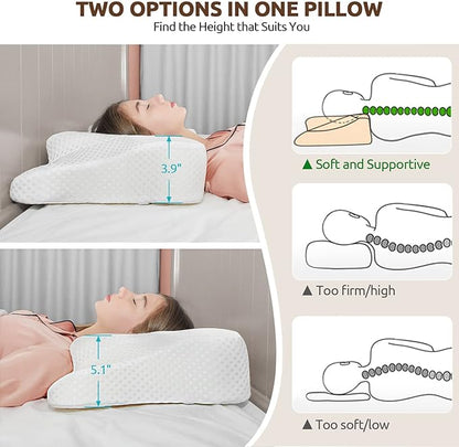 DONAMA Cervical Neck Pillow for Pain Relief,Odorless Contour Memory Foam Pillows with Cooling Pillowcase Cozy Sleeping, Orthopedic Ergonomic Bed Pillows for Side Back Stomach Sleepers