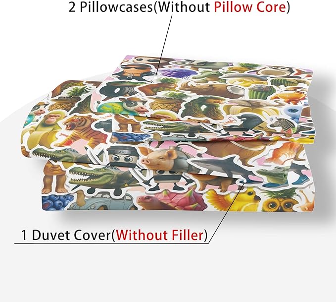 Funny Fusion Animals Bedding Set,Fusion Animals Duvet Cover Twin Full Queen King Set for Kids Boys Bed Decor Gifts (Color 19,Twin (68" x 90"))