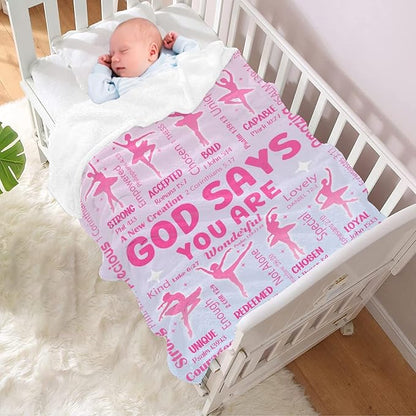 Ballet Bible Verse Blanket, Inspirational Scripture Religious Gifts for Christian, Warm Soft Flannel Bible Throw for Bed Sofa Decoration 30"x40" for Baby