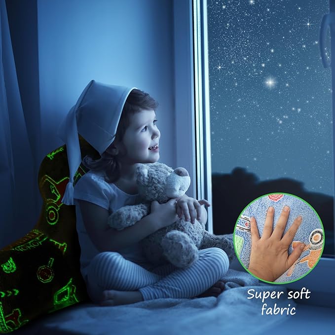 Aimuan Construction Truck Vehicles Reading Pillow Glow in The Dark Bed Rest Wedge Kids Glow Backrest Pillow Car Print with Arms Back Support for Sitting Up in Bed Cushion, Light Blue
