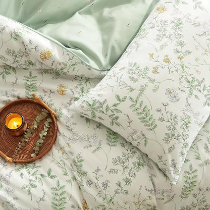 Botanical Duvet Cover Queen Sage Green Reversible Floral Bedding Set Farmhouse Leaf Bedding 3Pcs Modern Aesthetic Duvet Covers with Zipper Closure Ultra Soft Microfiber