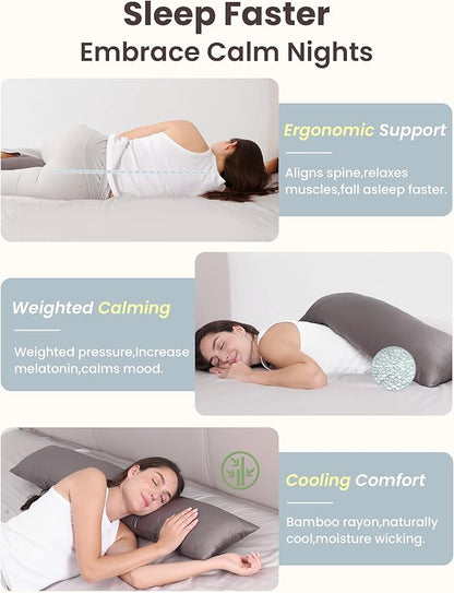 ZonLi Weighted Body Pillow with Bamboo Cover(41" x 10") 6.5lbs, Quilted Glass Beads Body Pillows for Adults Weighted Pillow for Deep Sleepers, Full Body Pillow for Side Sleepers,Memory Foam Pillow