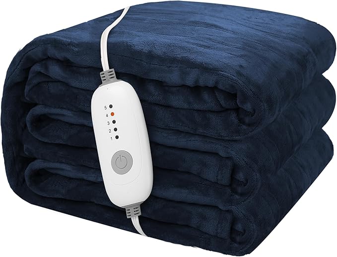 Electric Heated Blanket 72"x84" Full Size Microplush Cover Blanket, 5 Heat Settings & 10 Hours Auto Off, Cozy & Warm for All Night, Machine Washable, Dark Blue