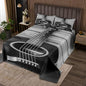 Erosebridal Guitar Bedding Set Music Bedspread, Vintage Guitar on Wooden Floor Design Quilt for Kids Adult, Bedroom Decor (1 Bedspread and 2 Pillowcases) King, Soft Bedclothes, Black Grey