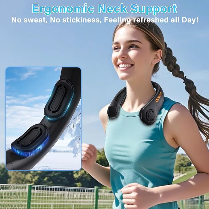 UZOPI Portable Neck Fan, Hands-Free, 5 Speeds, Gifts for Men Women, Lightweight, Quiet, Long Lasting, Bladeless, Battery Operated, Rechargeable, with Neck Support, Personal Fan for Hot Flashes, Travel
