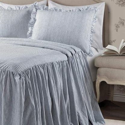 Lush Decor Ticking Stripe Bedspread Full Size 3 Piece Set Navy - Ruffle Bedding Set Full Bedspreads - Kids Bedding - Farmhouse & Coquette Decor