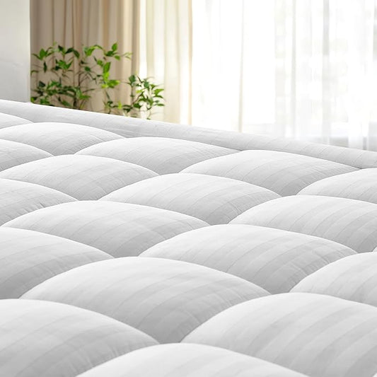 Ultra Soft Cotton Pillow Top Thick Mattress Topper Queen Size for Back Pain Relief - Breathable Cotton Mattress Pad - 8-22" Unique Design Deep Skirt (60 x 80 Inches, White)