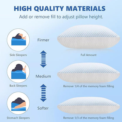 SUPA MODERN Shredded Memory Foam Pillows Queen Size Set of 1, Cooling Bed Pillow for Sleeping for Hot Sleepers, Adjustable Pilllows for Side Back and Stomach Sleepers, Neck & Shoulder Comfort Support