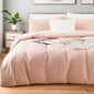NEXHOME PRO Duvet Cover Set 100% Washed Cotton Oversized King 120"x98" Linen Feel Textured Organic Natural 3 Pieces Bedding with Zipper Closure and Corner Ties, Breathable, Dusty Pink (No Comforter)