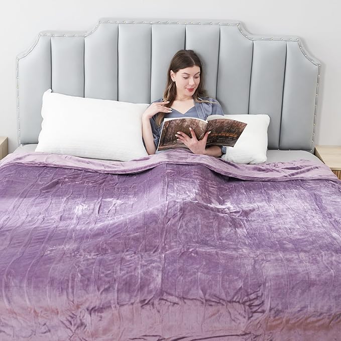 Electric Heated Blanket Twin Size 62"x84", Large Oversized Cozy Soft Flannel, 6 Heating Levels & 10 Hours Auto Off, Machine Washable, Home Office Use, Purple