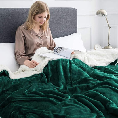 IR Imperial Rooms Emerald Green Sherpa Fleece Throw Blanket Twin Size for Bed - Wholesale Bulk Pack of 12 Sherpa Blankets - Soft Fluffy Throw Blankets for Hotels, Guest Bedroom, 60x80 Inches