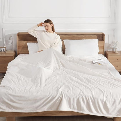 Queen Electric Blanket Dual Control Heated Blanket - Soft Warm Flannel Electric Blanket with 5 Heating Level & 10 Hour Auto Off, ETL Certified & Machine Washable for Grandma Gifts(Cream White)