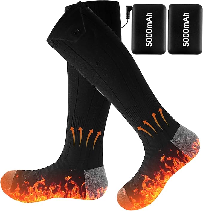 Rechargeable Heated Socks for Men & Women, 4 Heating Levels Electric Warming Socks with Battery, Breathable Feet Warmers for Skiing Hunting Cycling Winter Outdoor Activities, Black
