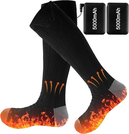 Rechargeable Heated Socks for Men & Women, 4 Heating Levels Electric Warming Socks with Battery, Breathable Feet Warmers for Skiing Hunting Cycling Winter Outdoor Activities, Black