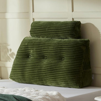 Headboard Wedge Pillow + A Long Neck Roll Pillow Body Pillow，Large Headboard Pillow with Removable Cover (Green, Twin：39x8x20 inches)