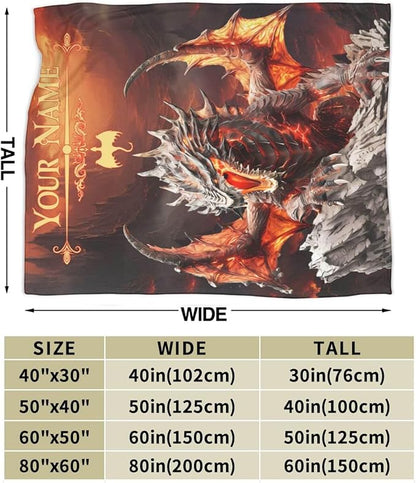 Custom Dragon Blanket with Name for Women Men, Personalized Cute Dragon Themed Design Printed Throw Blankets for Teens Adults Lap, Chair Sofa, Giftable Blanket, 50"x 60"