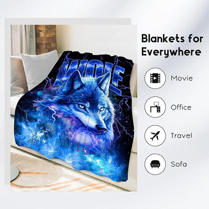 Boys Blanket Wolf Blankets Gifts for Kids Child, 50"x60" Warm Flannel Throw for Couch Bed