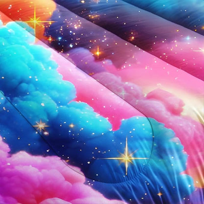Rainbow Sparkles Kids Full Size Comforter Set for Girls，Full Size Colorful Cloud Bedding Sets for Girls，with 1 Comforter with 2 Pillow Case
