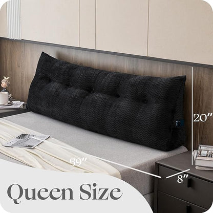 Large Bolster Triangular Headboard Wedge Backrest Positioning Support Bed Rest Reading Pillows Headboard Wedge Pillows for Day Bed Bunk Bed with Removable Cover,Queen (59x8x20 Inches)
