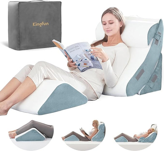 Kingfun 4pcs Orthopedic Bed Wedge Pillow Set for Sleeping, Memory Foam for Sleeping,Breathable Triangle Pillow Wedge, Post Surgery Memory Foam for Back, Leg Pain Relief, Sitting