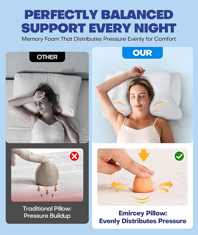 Sleep Doctor Approved Cervical Neck Pillow for Sleeping, Ergonomic Contour Side Sleeper Pillows for Adults, Cooling Orthopedic Pillow for Pain Relief Support, Memory Foam Pillows Back Stomach Sleepers