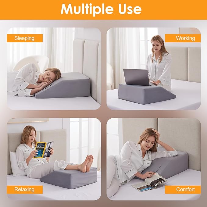Leg Elevation Pillow for After Surgery, 8inch Foam Leg Elevating Pillow for Swelling and Blood Circulation, Leg Wedge Pillow for Sleeping, Knee Pillow for Knee Hip Ankle Pain Relief, Velvet