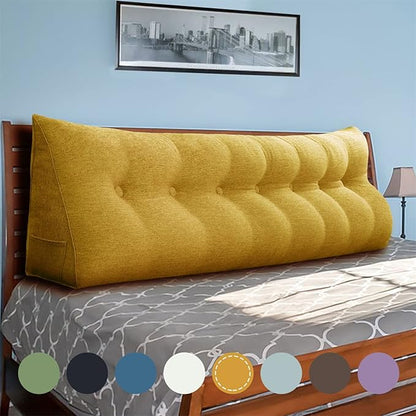 Wedge Pillow Headboard Reading Pillow for Sitting Up in Bed Adult Backrest Large Triangle Bolster Pillow for Couch Daybed Cushion Lumbar Body Support Leg Positioning（Yellow, King）