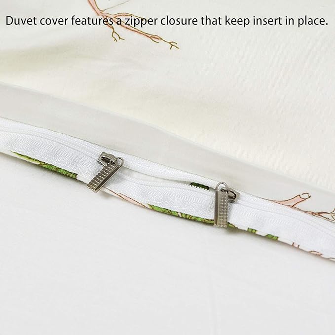 FADFAY Shabby Floral Duvet Cover Set White and Green Cotton Bedding Set with Hidden Zipper Closure 3 Pieces, 1duvet Cover & 2pillowcases (Twin Size, Simple Style)