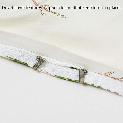 FADFAY Shabby Floral Duvet Cover Set White and Green Cotton Bedding Set with Hidden Zipper Closure 3 Pieces, 1duvet Cover & 2pillowcases (Twin Size, Simple Style)