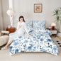 Erosebridal Blue and White Floral Full Comforter Set,Vintage Navy Blue Flower Bedding Set for Kids Girls,Botanical Plant Leaves Quilt,Farmhouse Flowers Bedroom Decor,2 Pillowcases Breathable