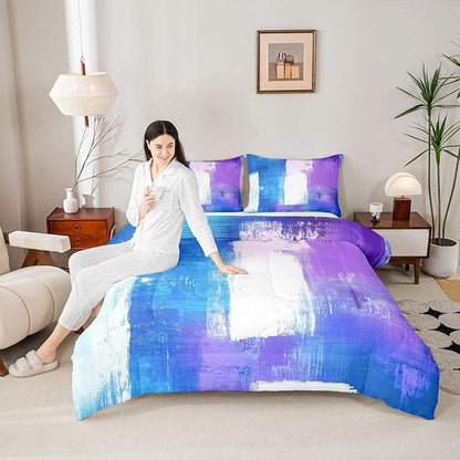Feelyou Abstract Comforter Modern Abstract Art Comforter Set for Boys Girls Children Purple Blue White Pattern Bedding Set Room Decor Full Size Duvet Set 3Pcs