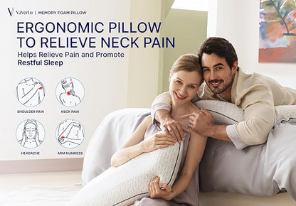 Vaverto Queen Memory Foam Pillow 2-Pack – Cooling Gel-Infused Orthopedic Bed Pillows for Neck and Shoulder Pain Relief, Firm Support Design with Removable Viscose Made from Bamboo Covers – Set of 2