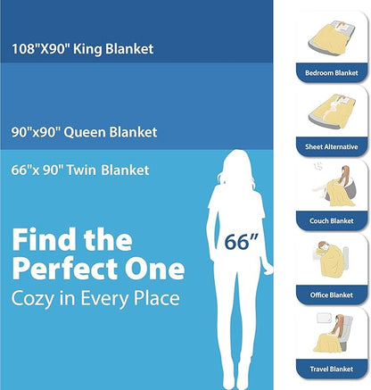 King Size Blanket, 70% Rayon (Derived from Bamboo) and 30% Cotton, Lightweight Jacquard Weave, Breathable and Soft Summer Blanket for Bed or Couch, 108” x 90”, Ivory