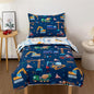 NTBED 4 Pieces Construction Truck Toddler Bedding Set for Baby Boys, Flags Vehicles Excavator Cars Printed, Includes Comforter, Flat Sheet, Fitted Sheet and Pillowcase,Navy