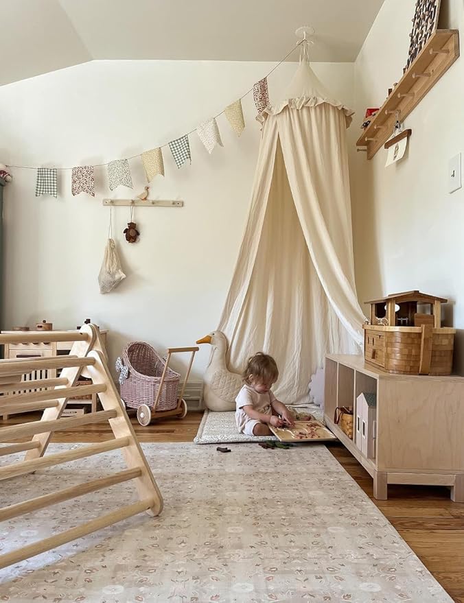 JIKAL Kids Bed Canopy with Ruffles Cotton Hanging Tent Frills Curtain Net for Baby Nursery Room Children Reading Nook Decor