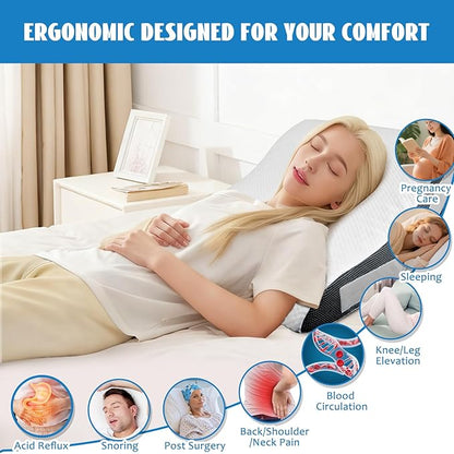 Wedge Pillow, 9&12" Adjustable Bed Wedge Pillow for Sleeping, Ergonomically Triangle Pillow for Back Pain Relief, Memory Foam Pillow Wedge for Post Surgery, Acid Reflux and Snoring, White/Grey