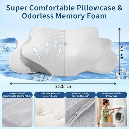 Cervical Neck Pillow for Pain Relief - Memory Foam Cooling Pillow for Side Sleepers, Adjustable Orthopedic Pillow with Removable Breathable Cover, Neck Support Pillow for Adults