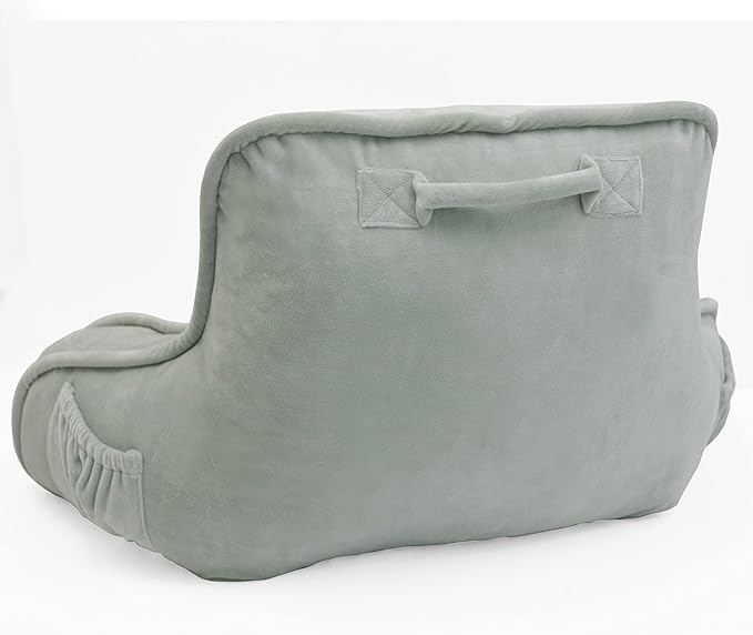 Super Soft Velvety Backrest Reading Bed Rest Pillow with Arms and Pockets 18" H for Sitting in Bed Couch Sofa, Back Support Wedge Cushion with Removable Cover, 20" x 18" x17", Light Grey