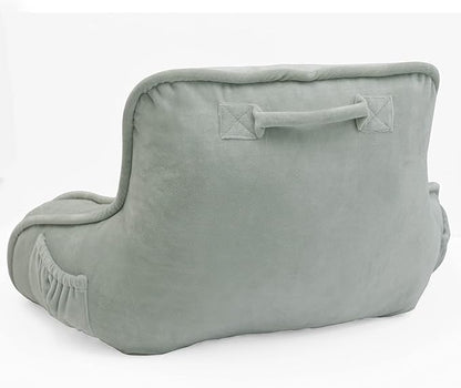 Super Soft Velvety Backrest Reading Bed Rest Pillow with Arms and Pockets 18" H for Sitting in Bed Couch Sofa, Back Support Wedge Cushion with Removable Cover, 20" x 18" x17", Light Grey