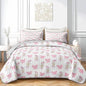 QOOMO Pink Bow Quilt Set Twin Size,Bowknot Bedspread Coverlet Set,Floral 3Pcs Bedding Set Printed Quilt with 2 Pillowcases,Soft and Lightweight,for All Seasons