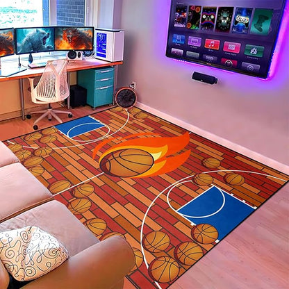 Basketball Court Rug - Basketball Rug for Boys Bedroom, Sports Decor for Boys Bedroom Kids Carpet, Sports Themed Carpets for Playroom Living Room Floor Mat or Door mat, 5x7 Feet