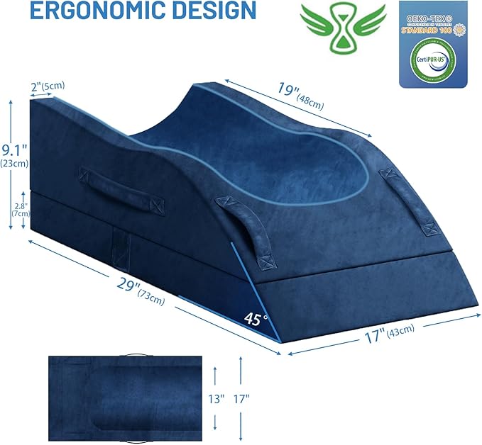 Double Leg Elevation Pillows, Wedge Pillow for After Surgery, Memory Foam Support Adjustable, Comfort Care for Back Knee Hip Ankles Pain, Knee Pillow for Sleeping Blood Circulation Blue