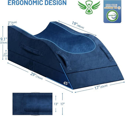 Double Leg Elevation Pillows, Wedge Pillow for After Surgery, Memory Foam Support Adjustable, Comfort Care for Back Knee Hip Ankles Pain, Knee Pillow for Sleeping Blood Circulation Blue