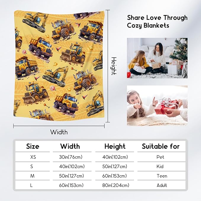 Kids Throw Blanket - Construction Truck Gifts for Boys - Excavator Fleece Throws for Living Room (50"x60")